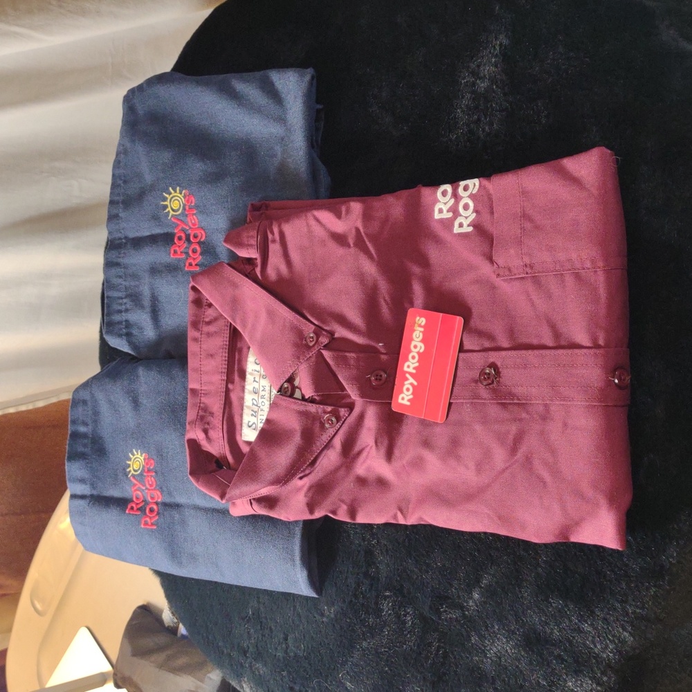 Roy Rogers Bundle! Set Of Maroon Shirt + Two Navy Aprons All w/Roy Rogers Logos